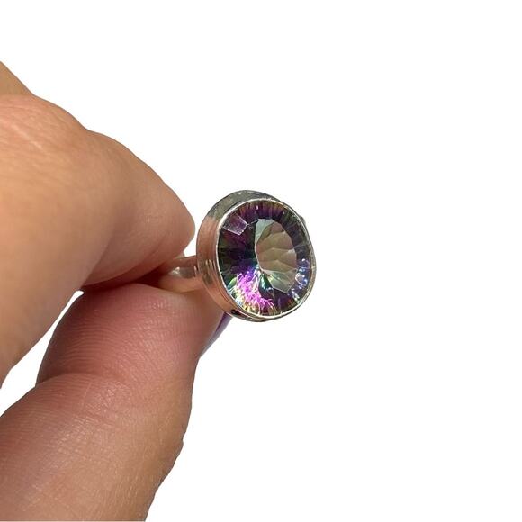 Mystic Topaz Ring Solid Sterling Silver 925 Purple Iridescent Size 5 Oval - Picture 4 of 5